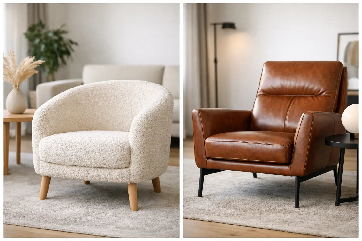 Bouclé fauteuil of leren fauteuil: wat past?