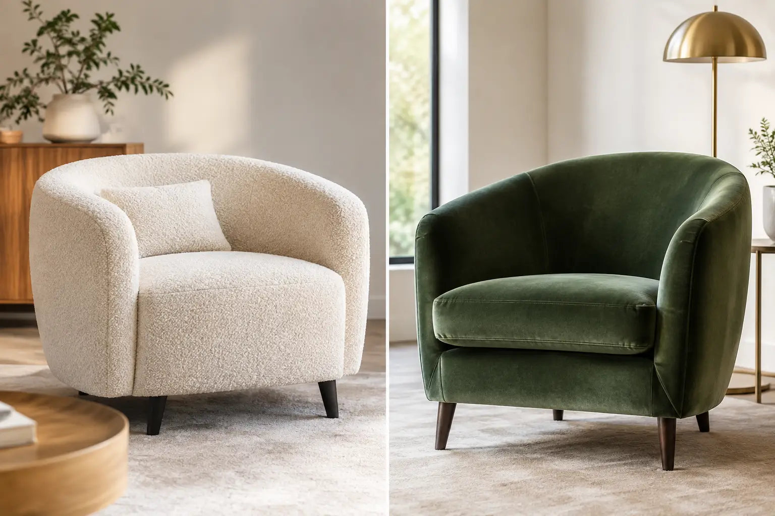 Bouclé fauteuil versus velvet fauteuil kiezen