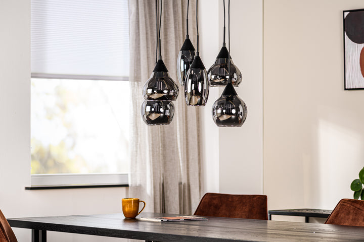 Hanglamp, 6-lichts, H340 smoke glas