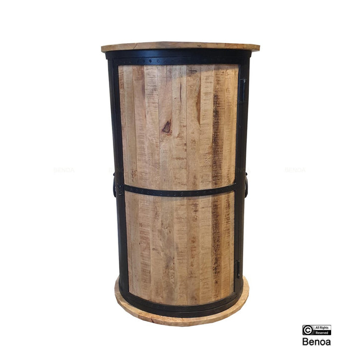 Weinschrank aus Mango und schwarzem Stahl