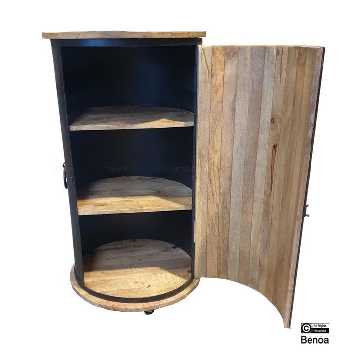 Weinschrank aus Mango und schwarzem Stahl