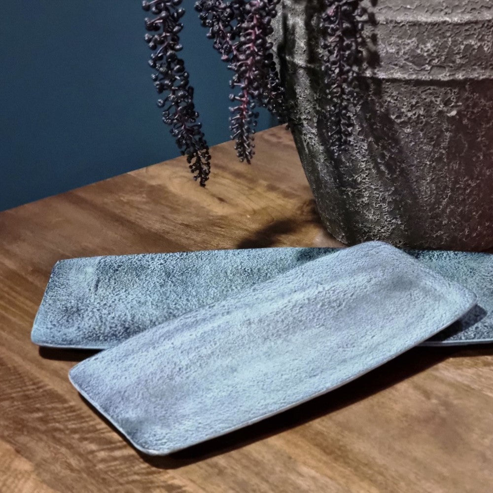 Bord Rechthoek Decoratief Blauw Patina Klein (set of 4)