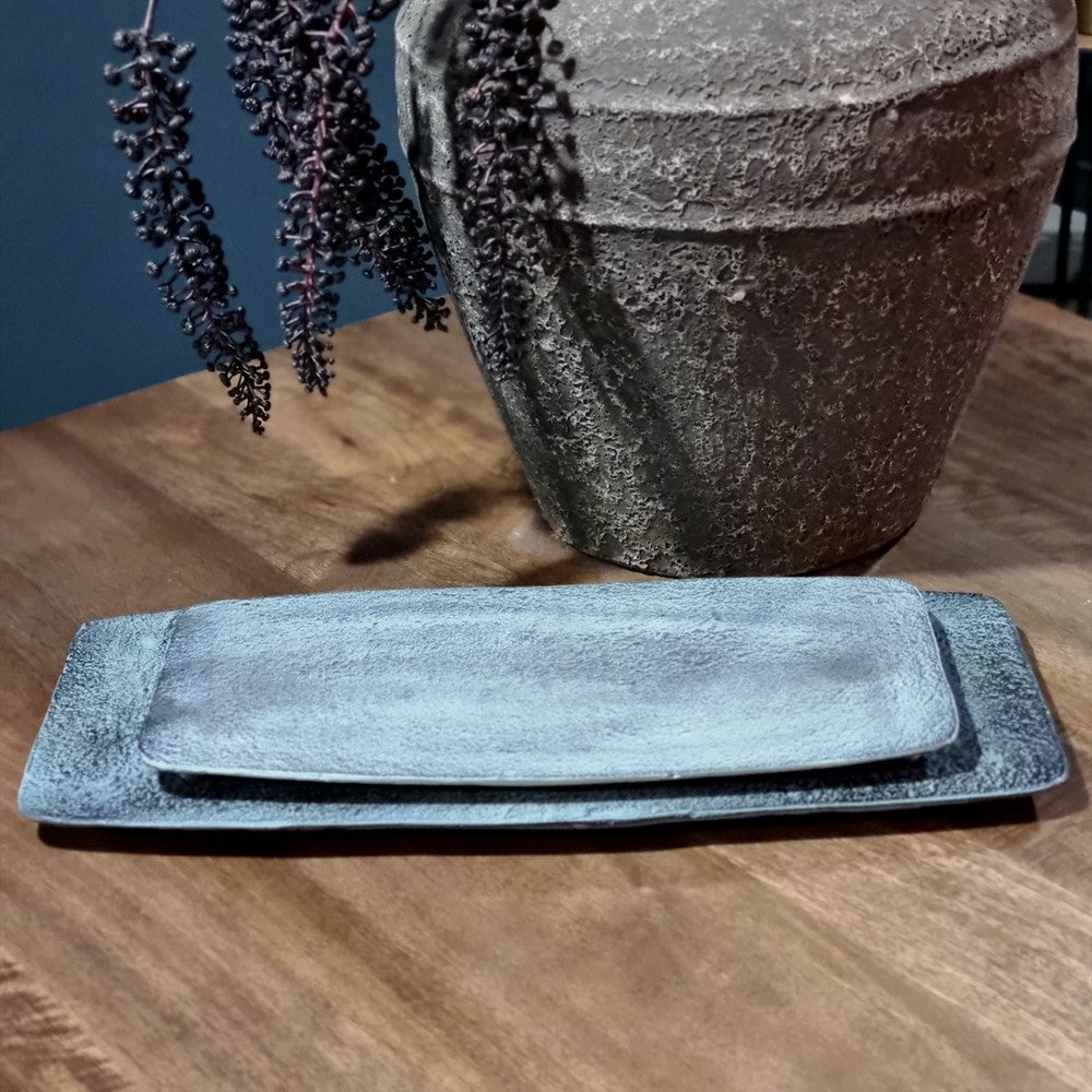 Bord Rechthoek Decoratief Blauw Patina Klein (set of 4)
