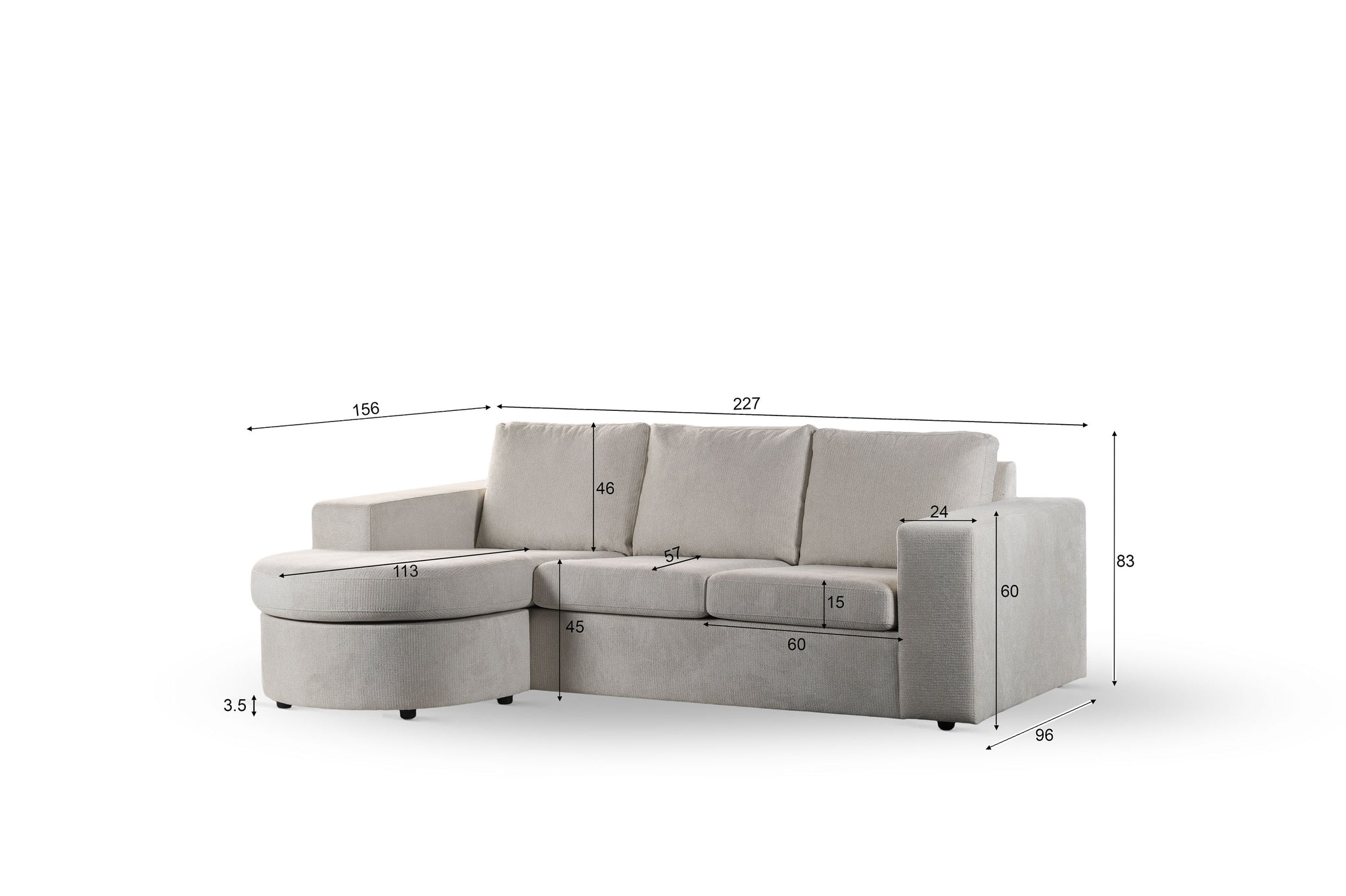 3-Sitzer-Sofa CL L+R, Stoff Lord 22, E460 beige