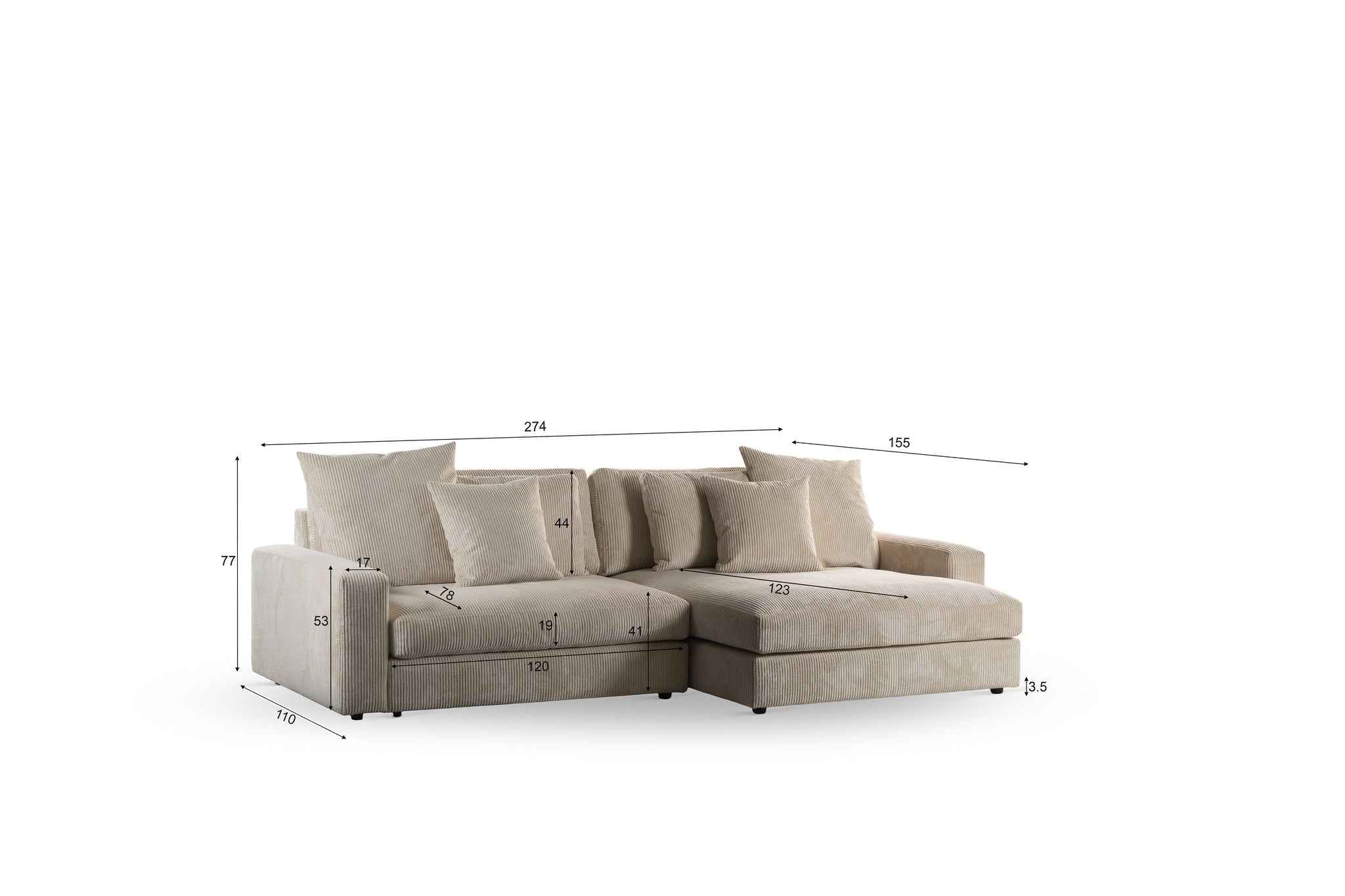3-Sitzer-Sofa CL L+R, Stoff Lincoln 83, R920 natur