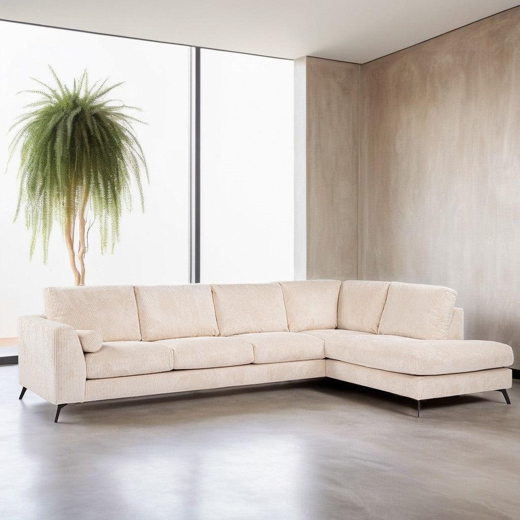 3-Sitzer Ecke rechts, Stoff Lincoln 03, RIB460 ​​beige, schwarze Beine