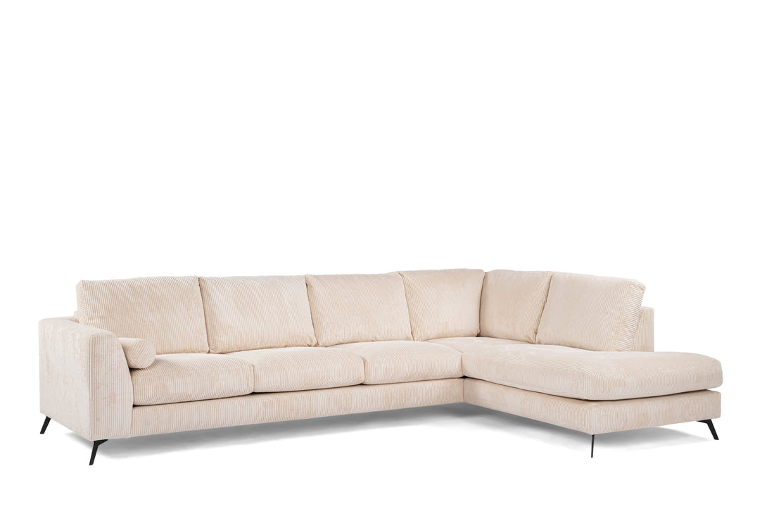 3-Sitzer Ecke rechts, Stoff Lincoln 03, RIB460 ​​beige, schwarze Beine