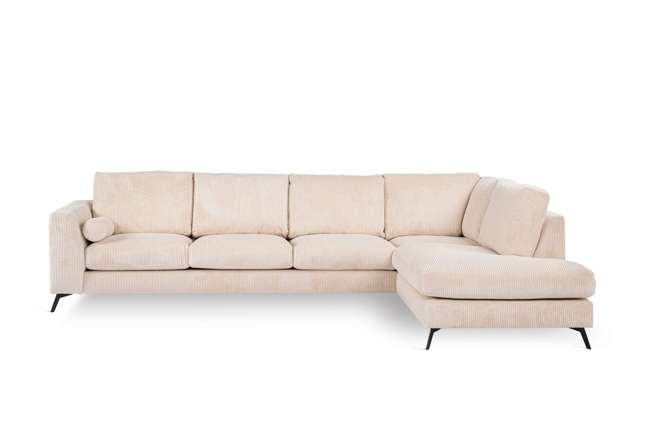3-Sitzer Ecke rechts, Stoff Lincoln 03, RIB460 ​​beige, schwarze Beine