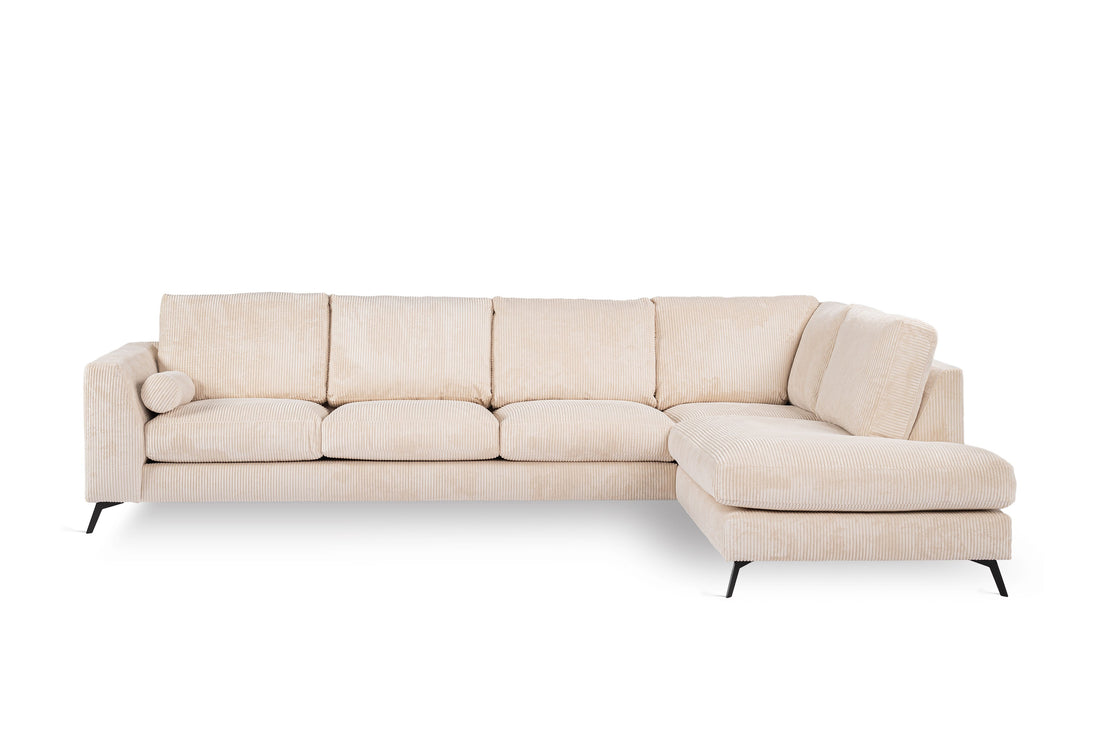 3-Sitzer Ecke rechts, Stoff Lincoln 03, RIB460 ​​beige, schwarze Beine