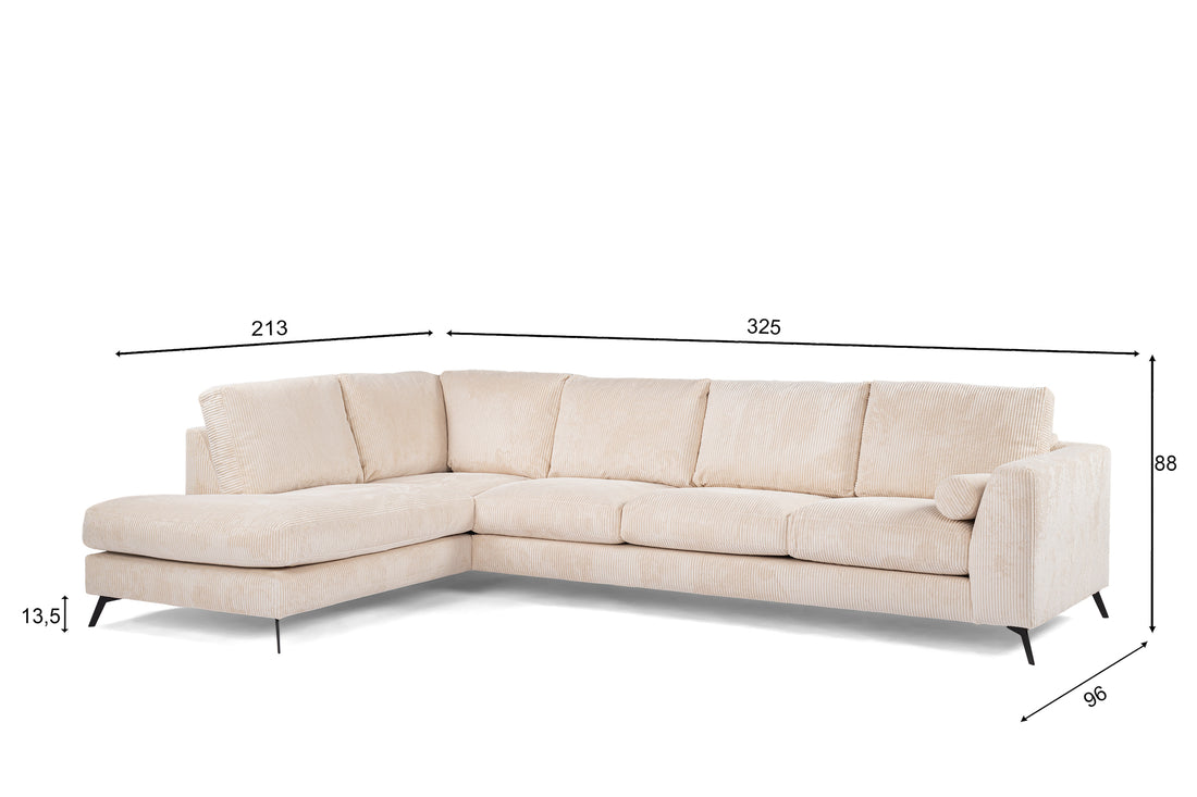 3-Sitzer Ecke rechts, Stoff Lincoln 03, RIB460 ​​beige, schwarze Beine