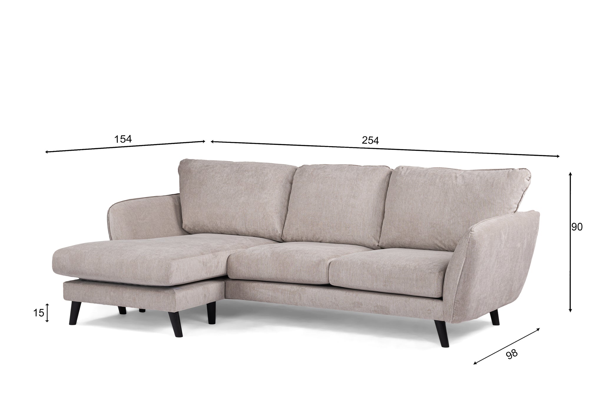 3-Sitzer-Sofa CL links, Stoff Orinoco 23, K460 beige, schwarze Beine