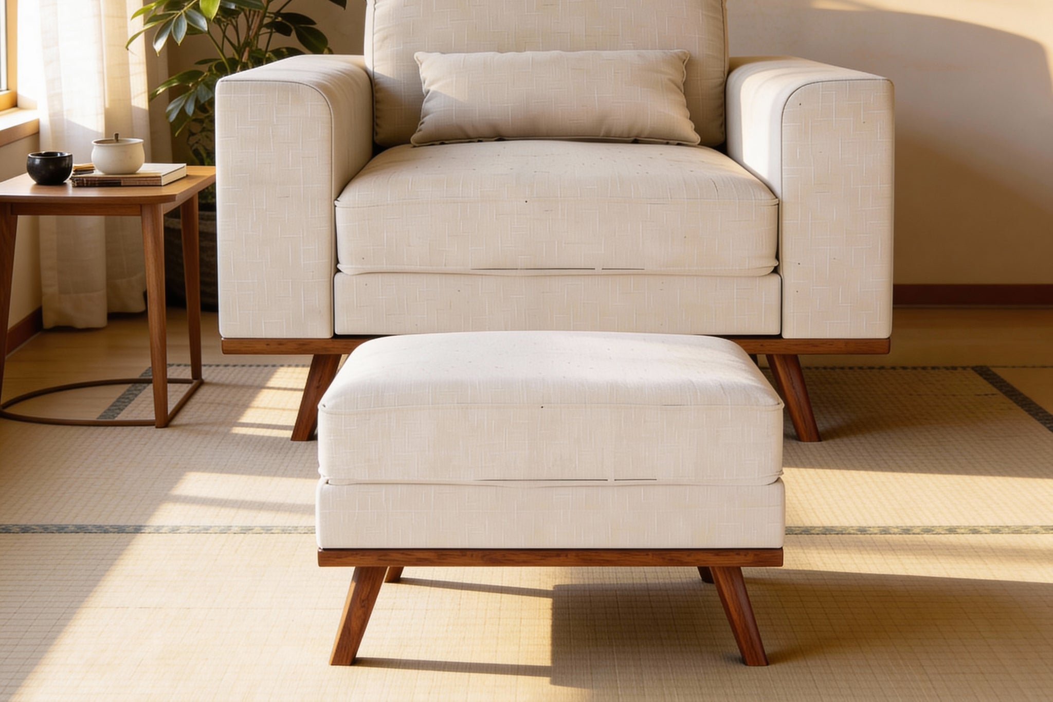 Japandi hocker, stof Melva 02, M460 beige