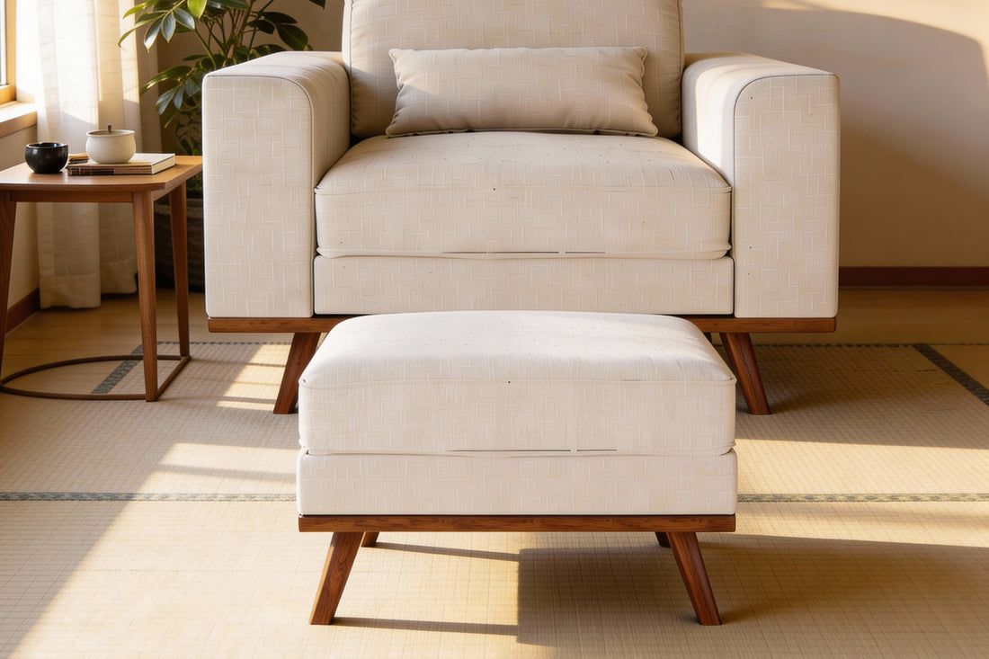 Japandi hocker, stof Melva 02, M460 beige