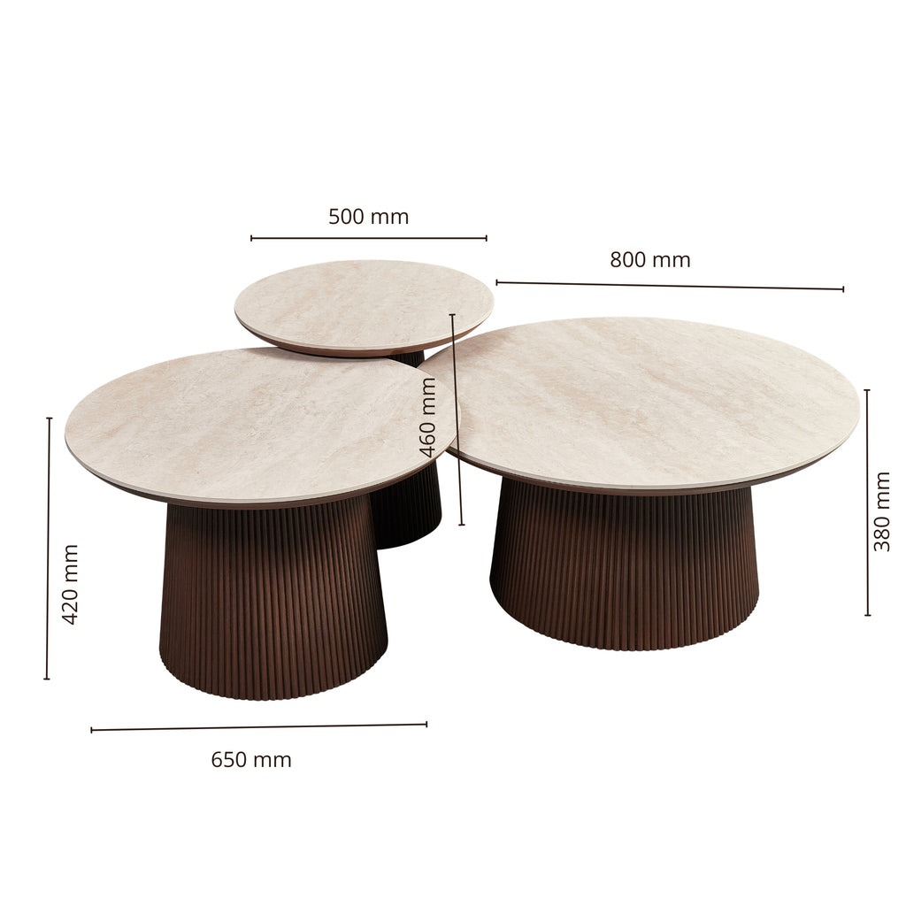 AQUA SALONTAFEL SET BROWN 80/38|65/42|50/46 BEIGE CERAMIC