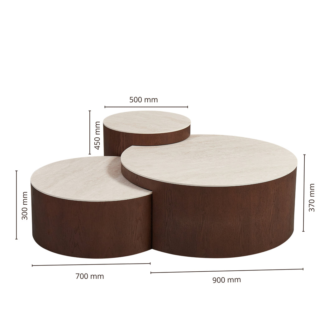 AQUA SALONTAFEL SET BROWN 90/37|70\30|50/45 BEIGE CERAMIC