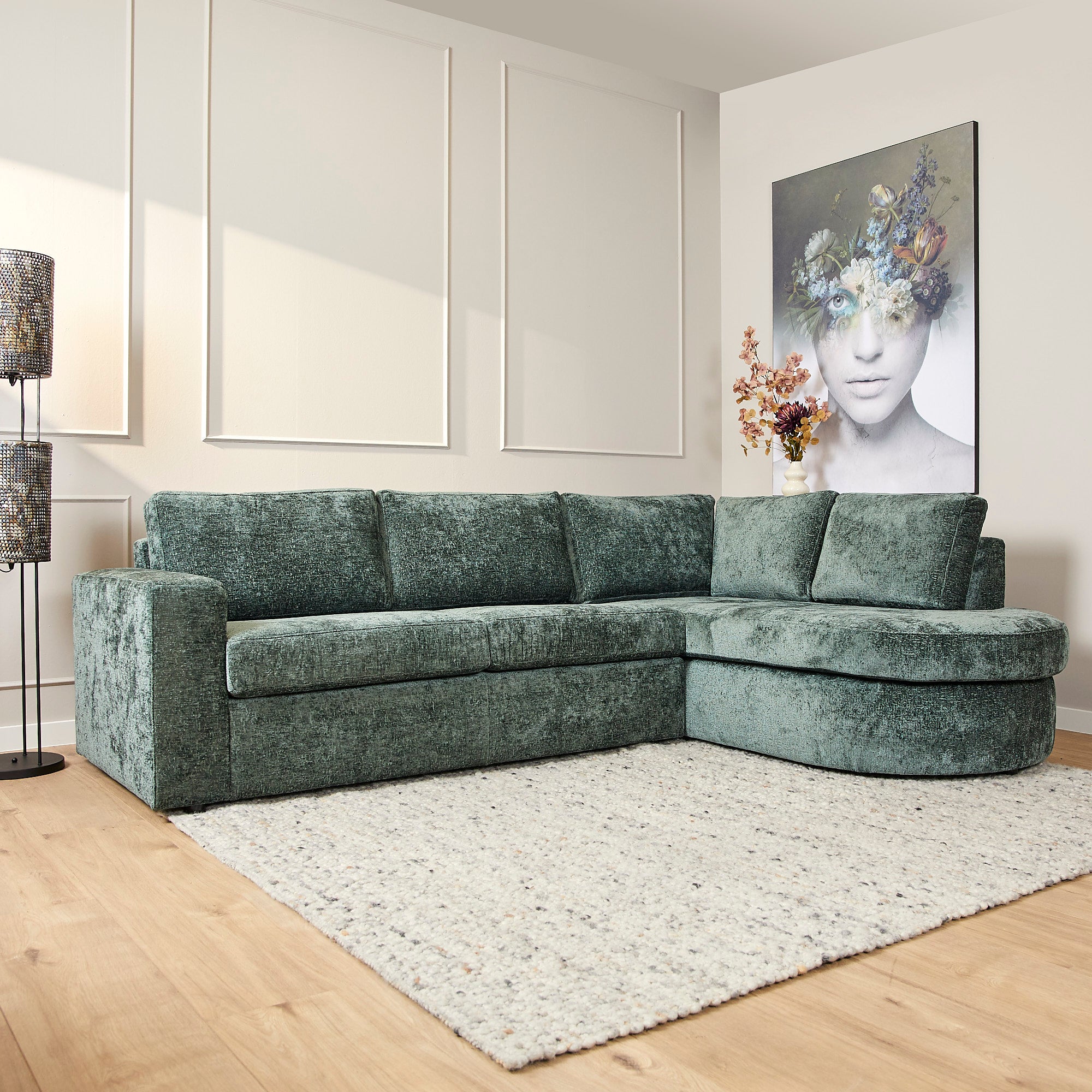Sofa Alma | 2,5 zits + Divan Rechts | Green