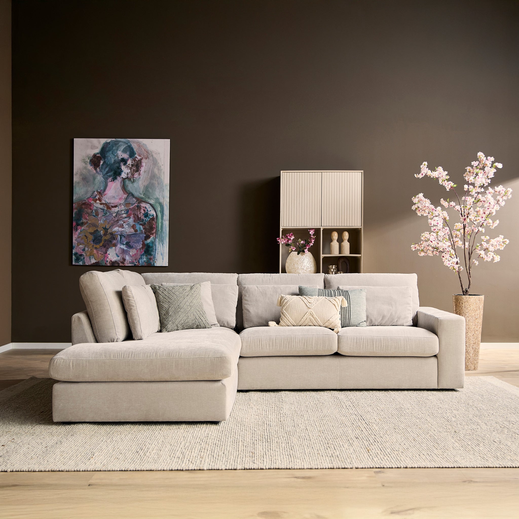 Sofa Jesse | Ottomane Links + 2,5 zits | Beige