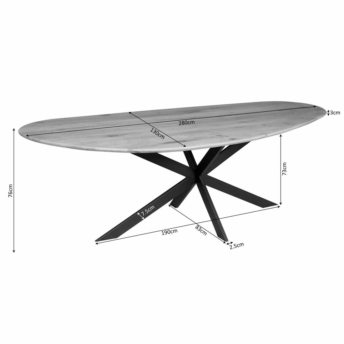 Eettafel Cloud | 280 cm | Eiken | Zwart