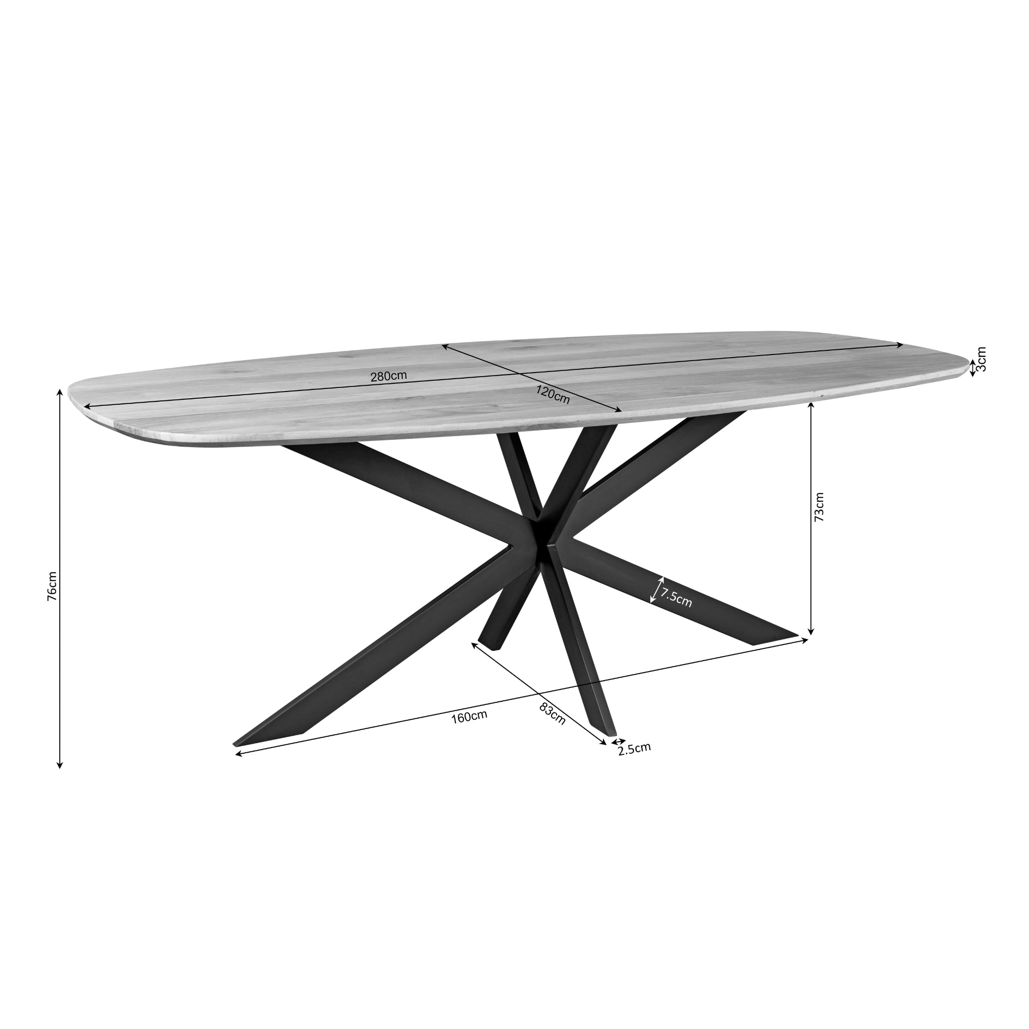 Eiken eettafel Ferris | Deens Ovaal 280 cm | Zwart