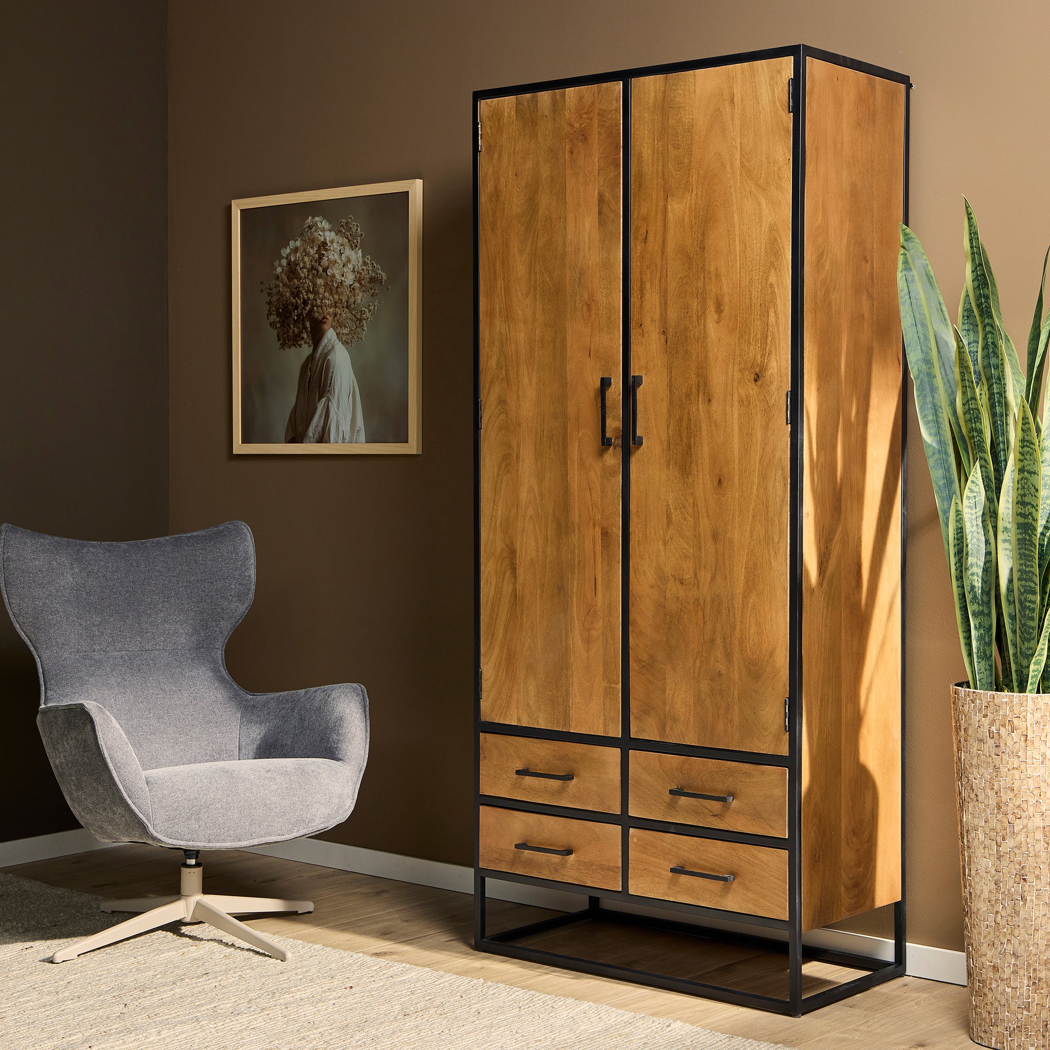 Kabinet Denver | Mangohout en staal | 90 cm