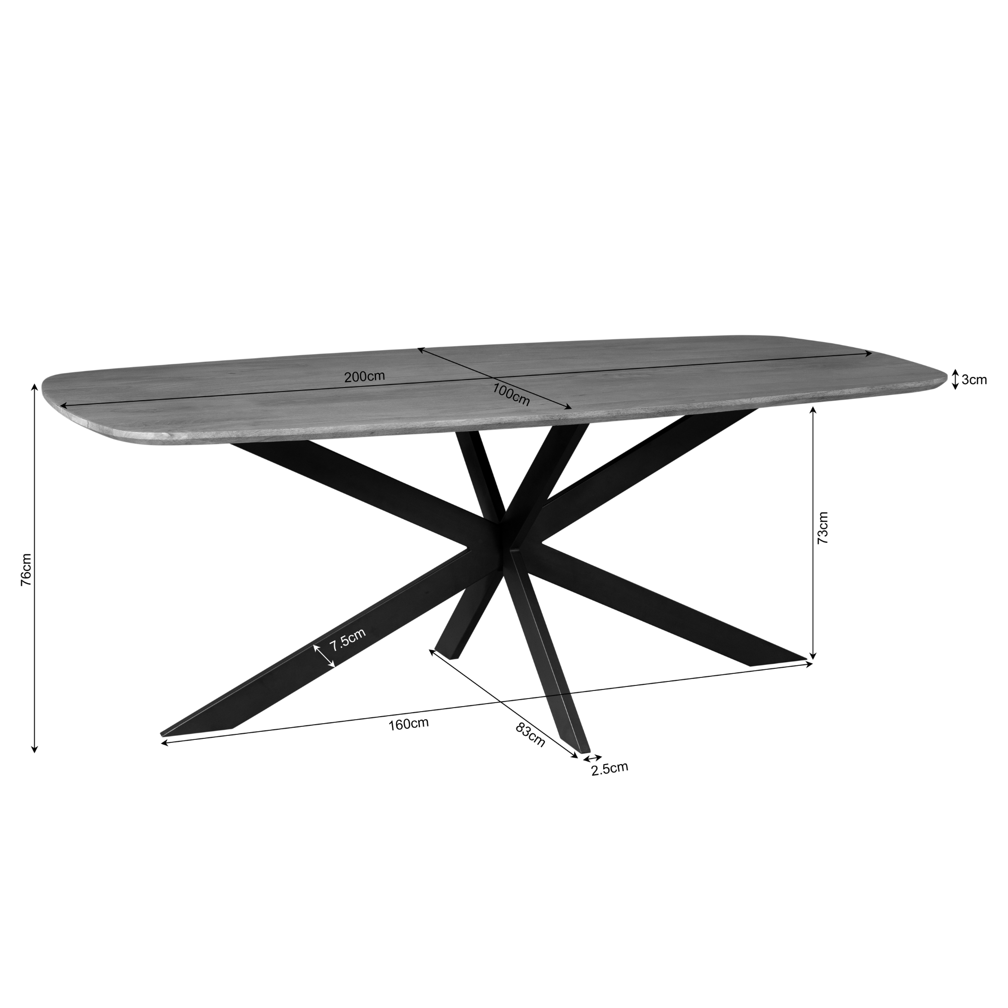 Esstisch Elegance Schwarz | Dänisches Oval | 200x100 cm