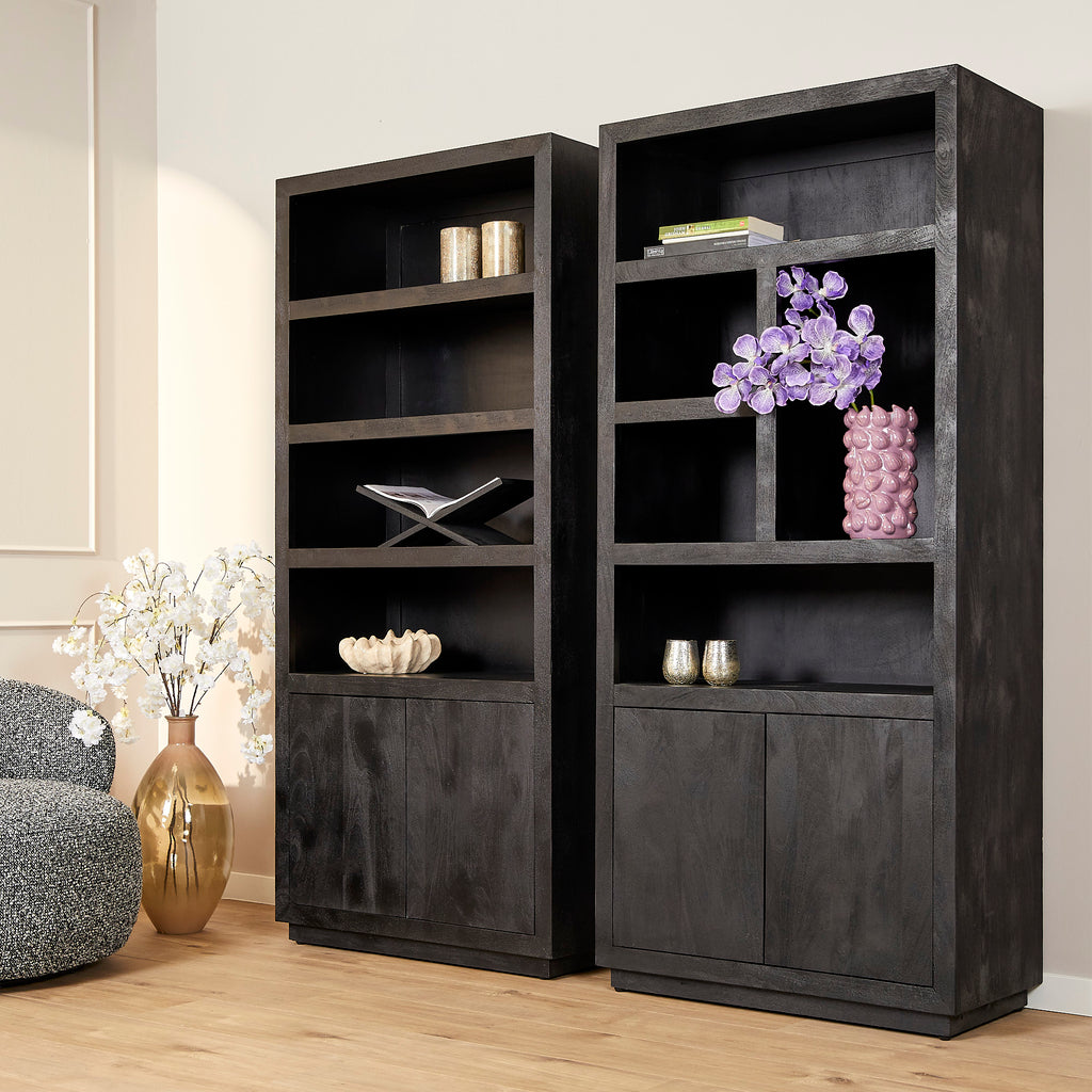 Bücherregal Brüssel Schwarz | 5 Fächer - 2 Türen