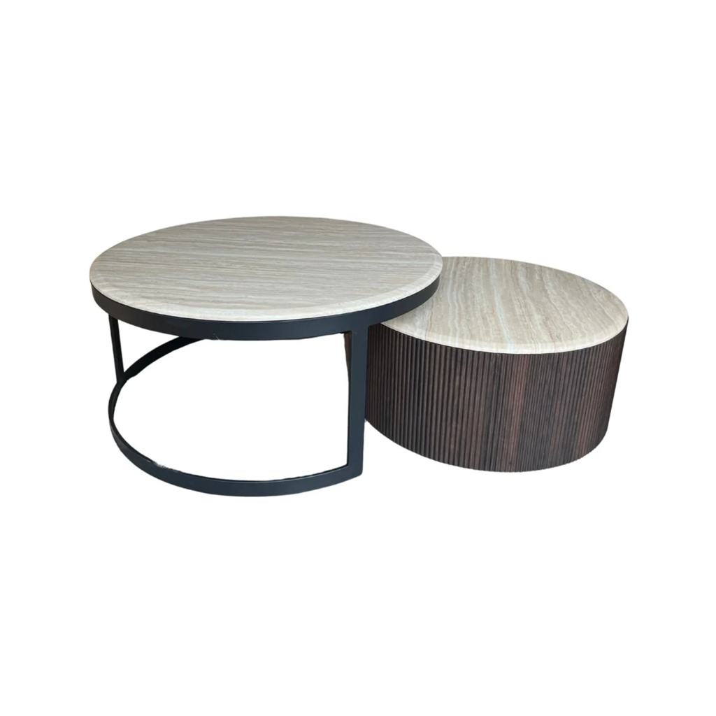 FOX SALONTAFEL SET ZWART BRUIN FLINTSTONE FAUX MARBLE BLAD