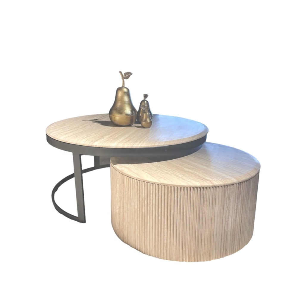 Couchtisch-Set „Fox“ mit schwarzer Platte aus Kunstmarmor „Flintstone“