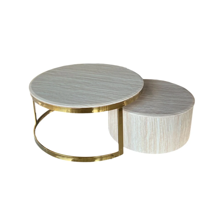 Couchtisch-Set „Fox“ mit goldener Platte aus Kunstmarmor „Flintstone“