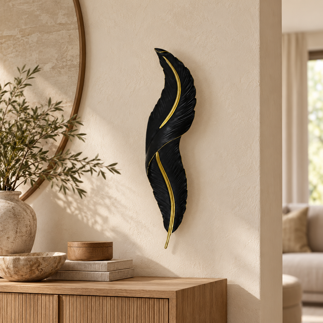 Wandlamp Feather – AI-sfeerimpressie
