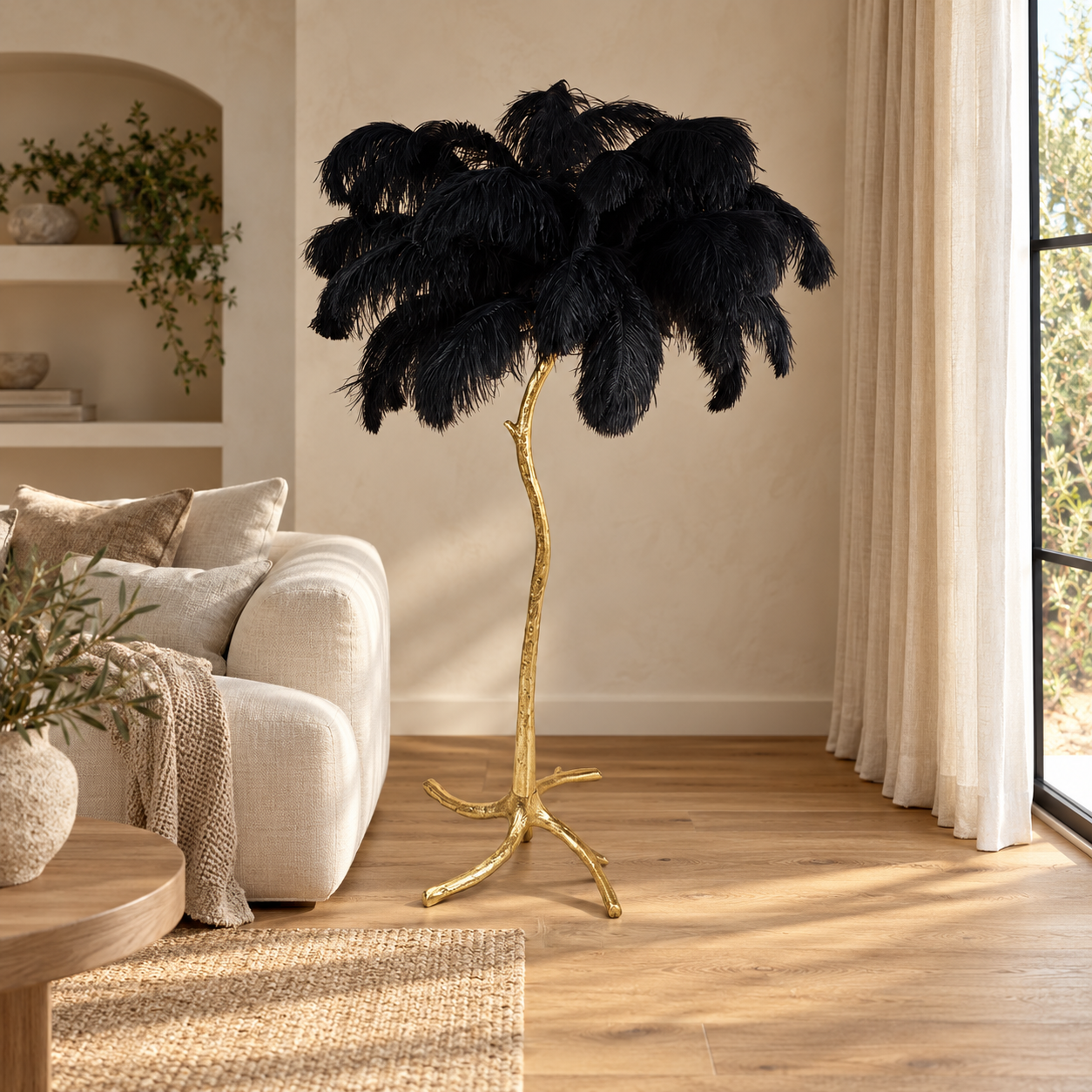Vloerlamp Feather – AI-sfeerimpressie