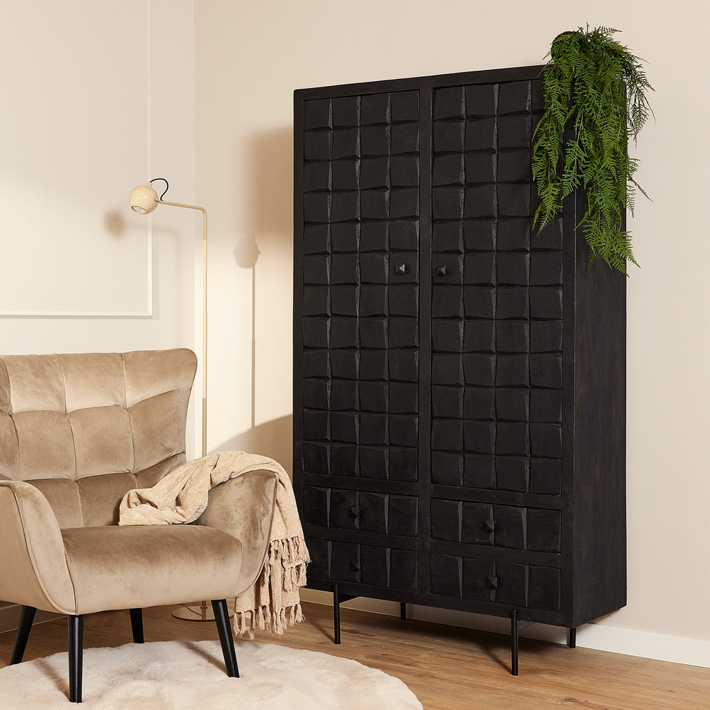Schrank Brandy Black | 2 Türen 4 Schubladen