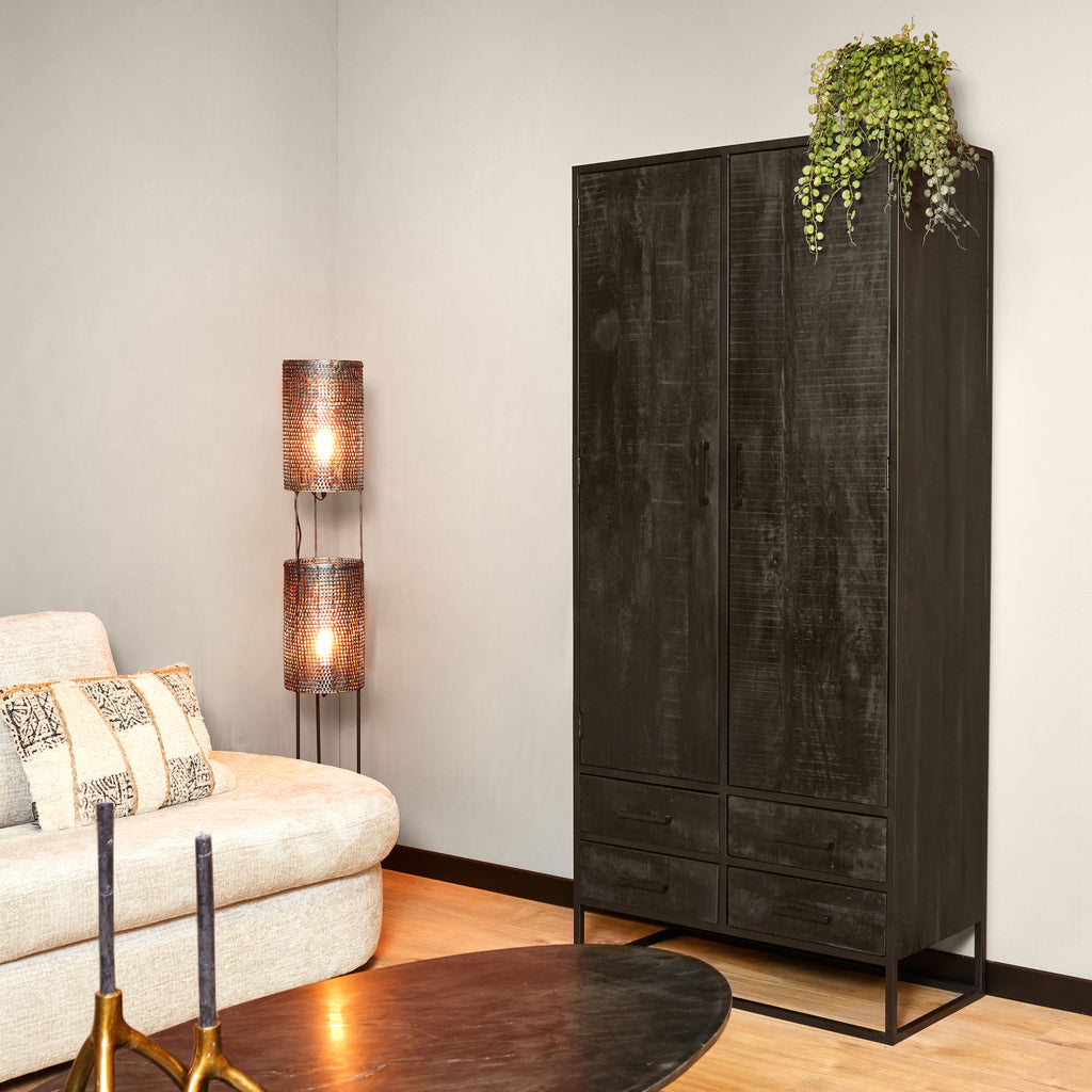 Schrank Denver Schwarz | Mangoholz und Stahl | 90 cm