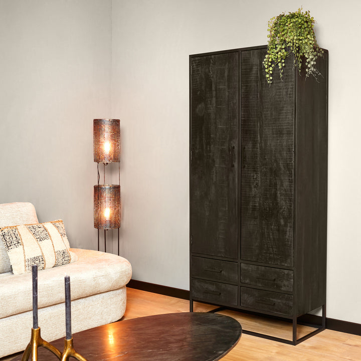 Schrank Denver Schwarz | Mangoholz und Stahl | 90 cm