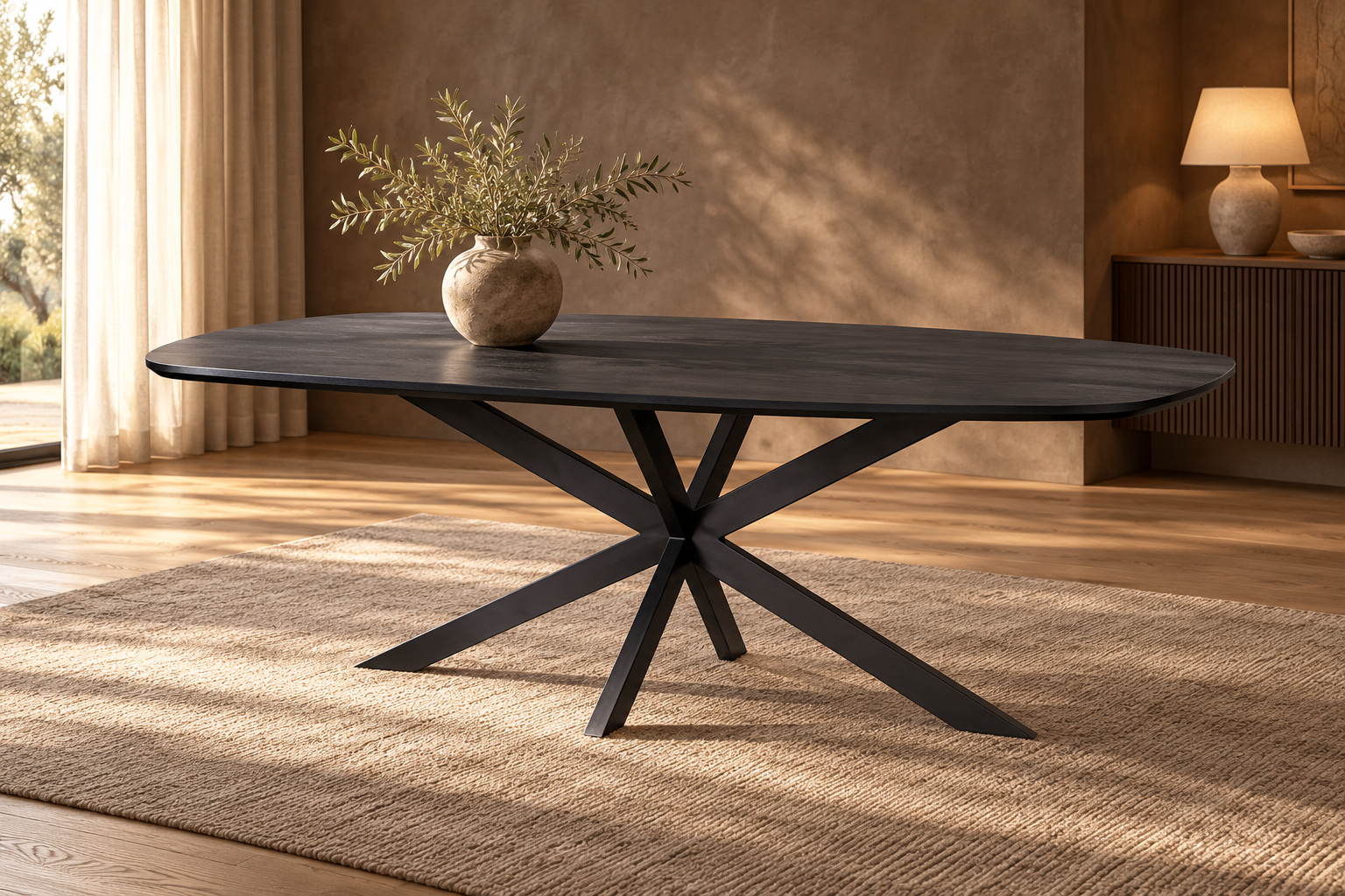 Eettafel Elegance zwart – sfeerimpressie in warm interieur