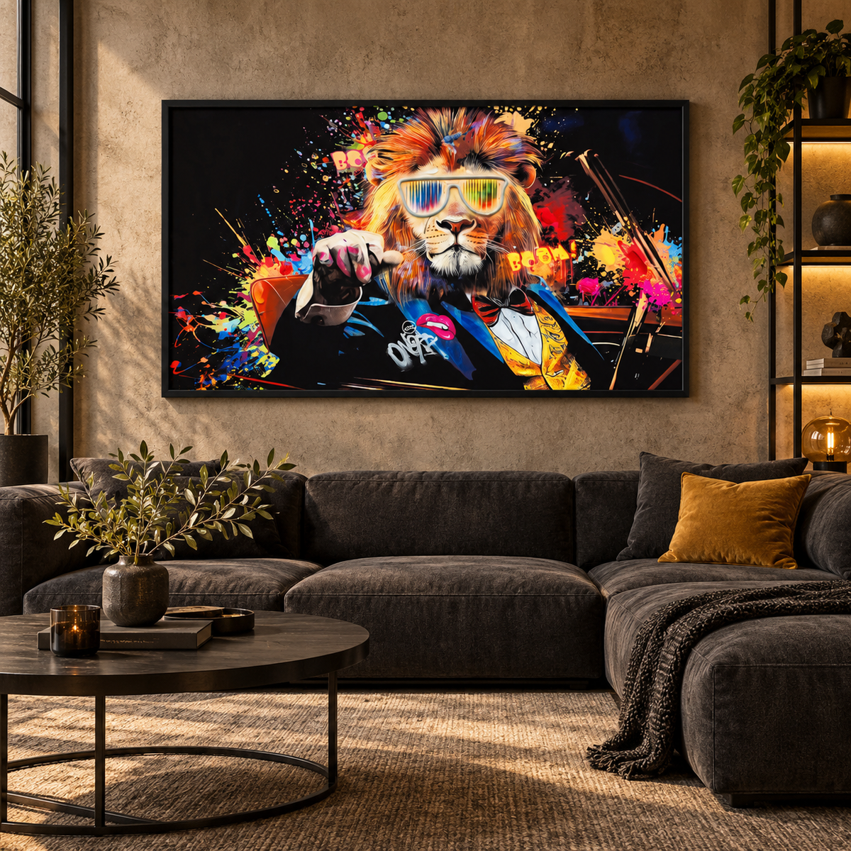 TV-Möbel Fresno aus naturfarbenem Mangoholz in einem stilvollen Interieur