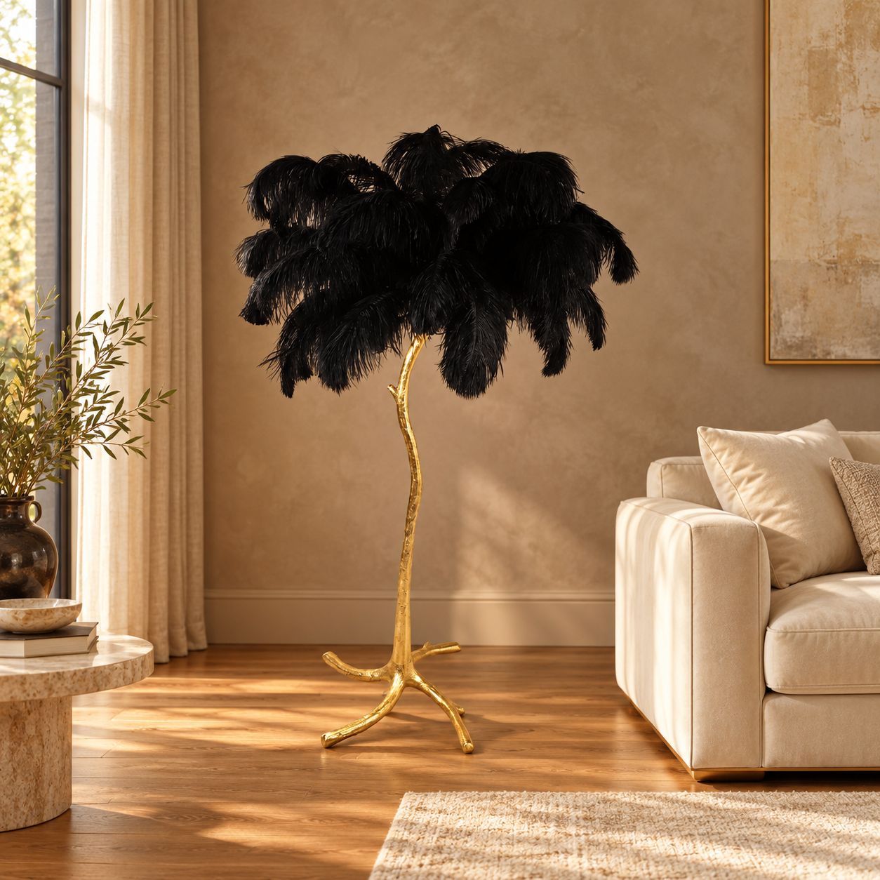 FEATHER VLOERLAMP ZWART – sfeerimpressie