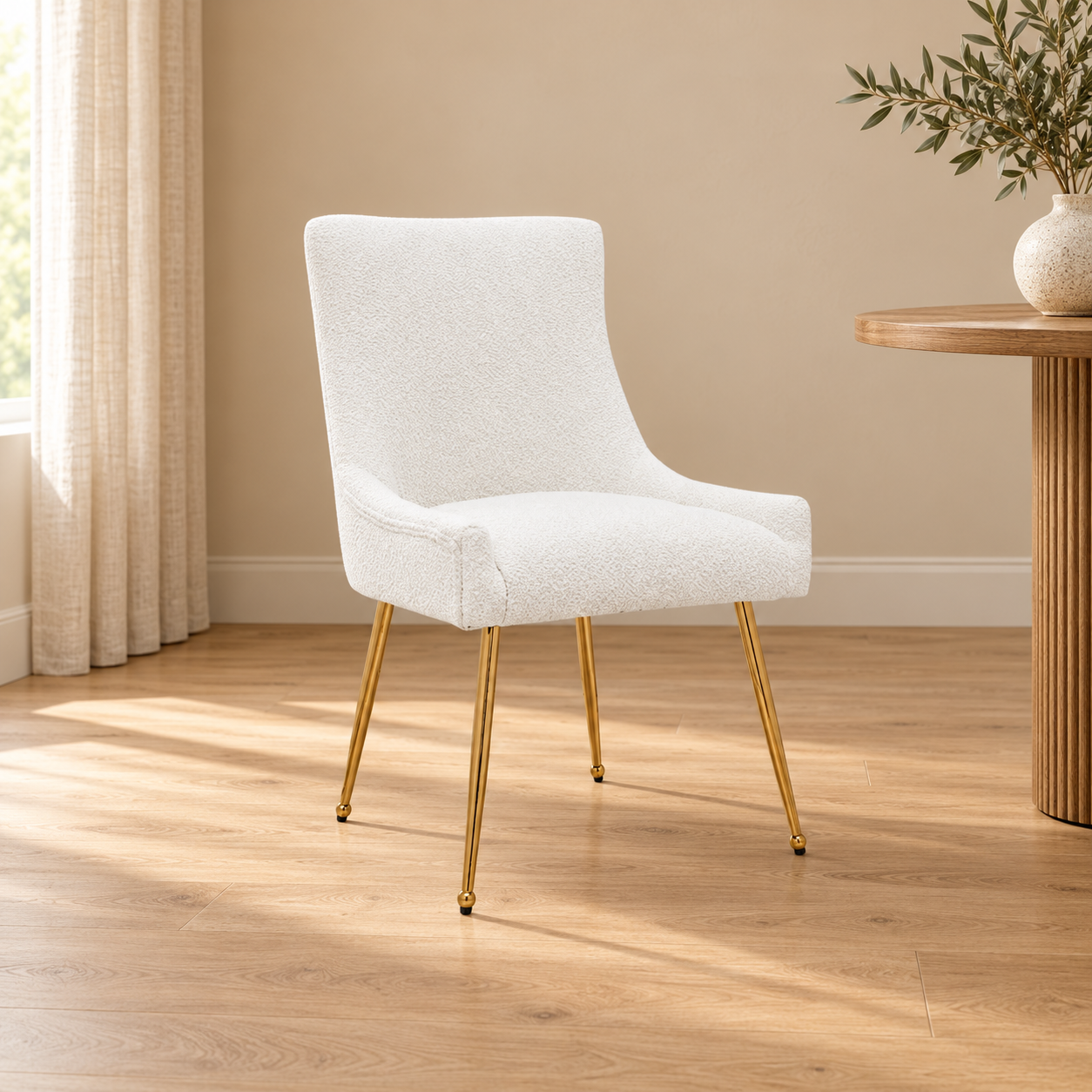 CHAIR Genoa 5255 GOLD LEGS + WHITE LINEN – sfeerimpressie