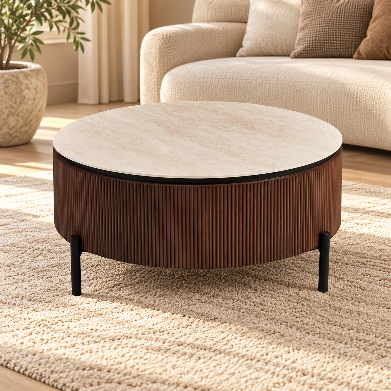 AQUA SALONTAFEL 100 ROND CERAMIC – sfeerimpressie