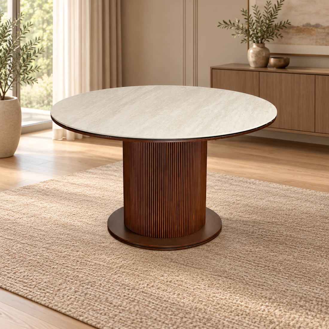 AQUA EETTAFEL 130 ROND CERAMIC – sfeerimpressie