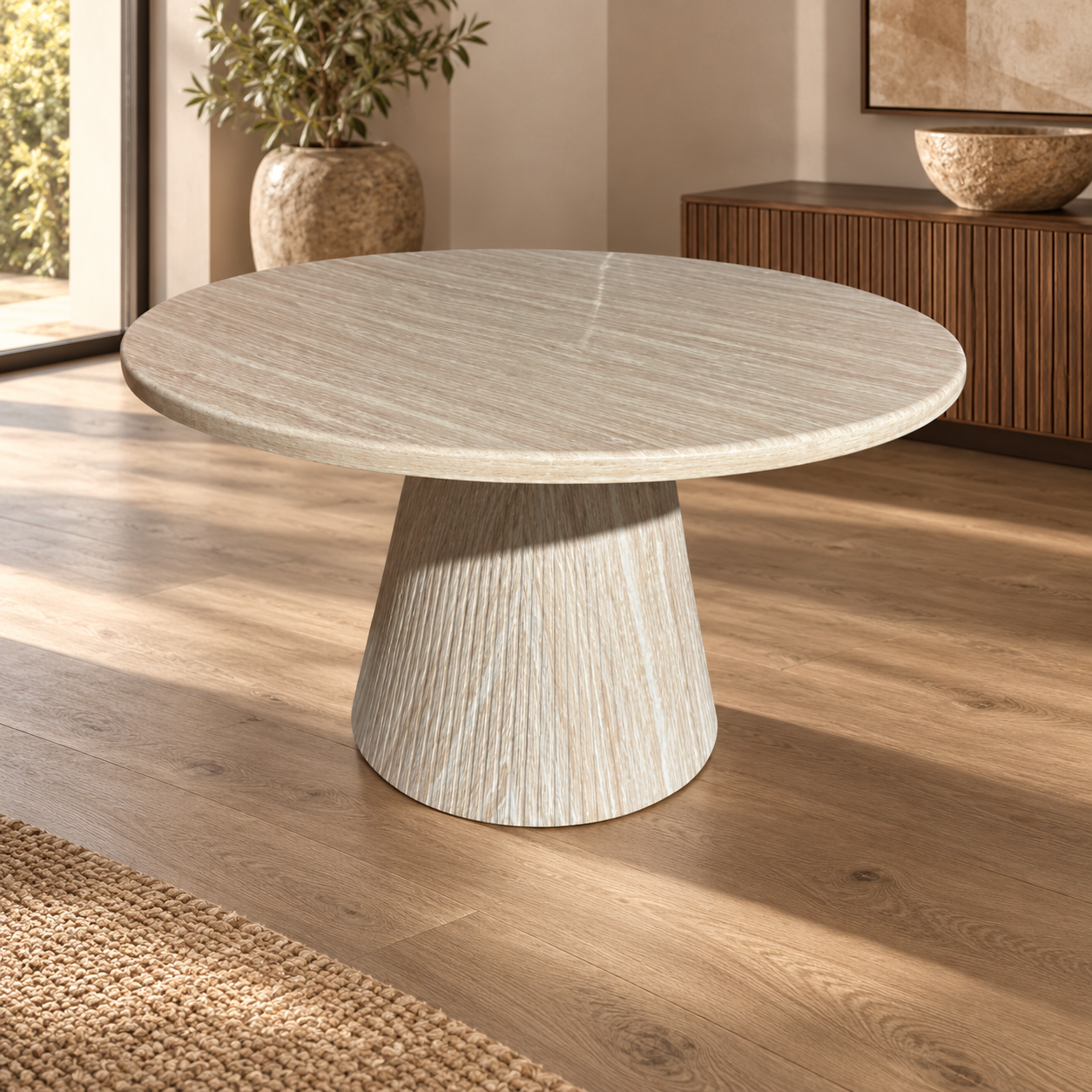 KIMBERLY EETTAFEL 130 ROND FLINTSTONE FAUX  MARBLE TOP – sfeerimpressie