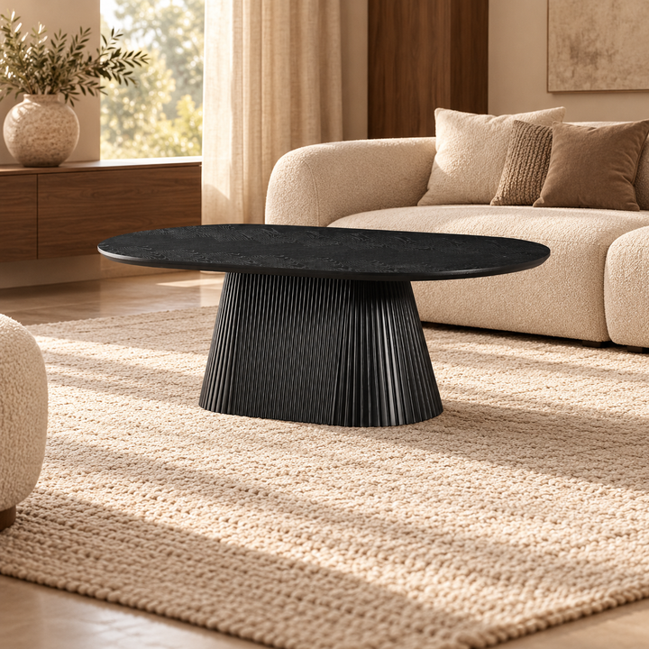 KIMBERLY SALONTAFEL 130x70 ZWART VISGRAAT BLAD – sfeerimpressie