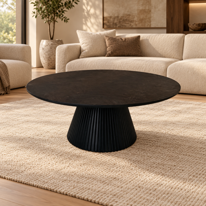 KIMBERLY SALONTAFEL 110 ROND BLACK VISGRAAT – sfeerimpressie