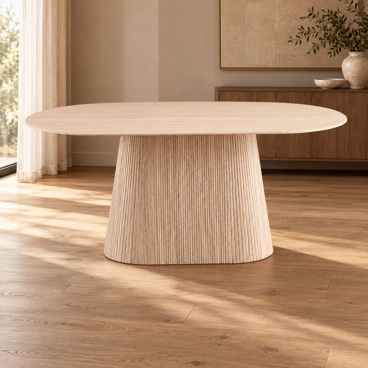 KIMBERLY EETTAFEL OVAL 180X90X75 FLINTSTONE FAUX  MARBLE TOP – sfeerimpressie