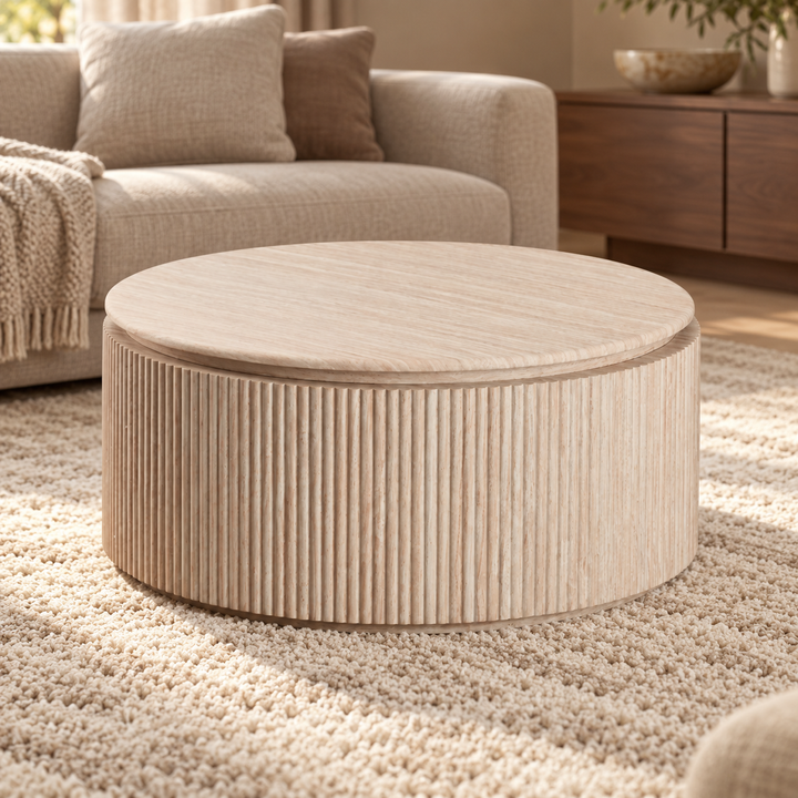 KIMBERLY SALONTAFEL BLOCCI 100  ROND FLINTSTONE FAUX  MARBLE TOP – sfeerimpressie
