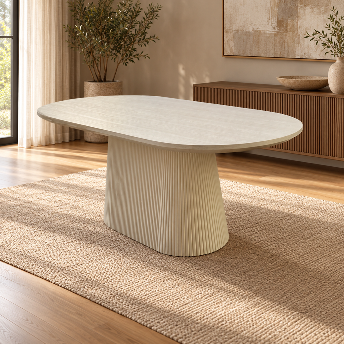 KIMBERLY EETTAFEL 160X90 + CREAME VENEER PLAIN – sfeerimpressie