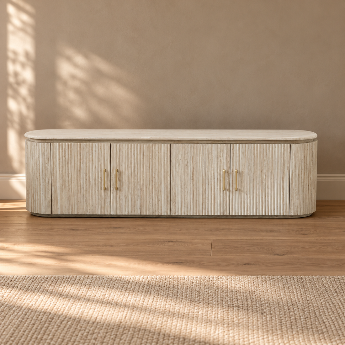 KIMBERLY TVMEUBEL 200X40X55 FLINTSTONE FAUX  MARBLE TOP – sfeerimpressie