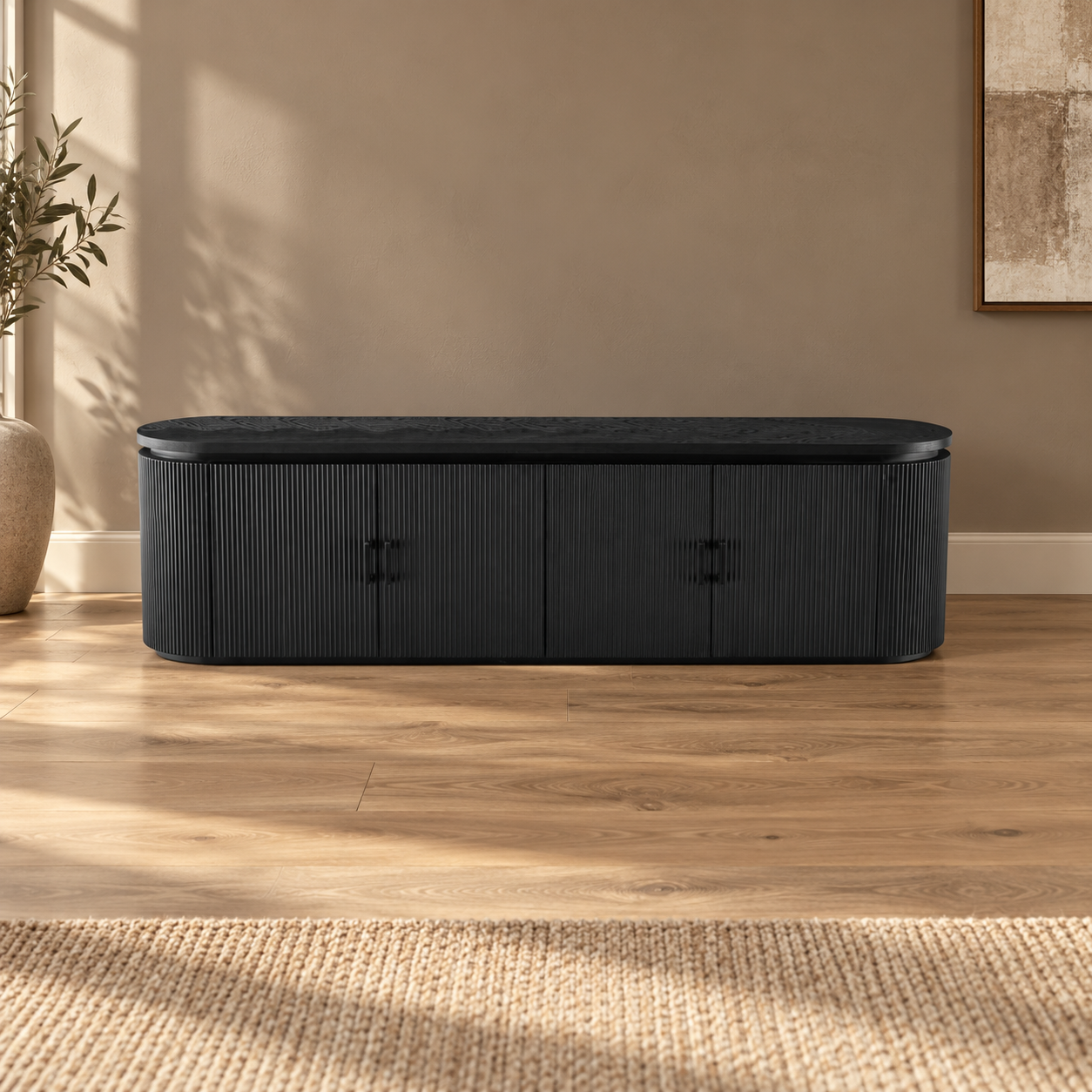 KIMBERLY TV MEUBEL 200X40X55 + BLACK VENEER PLAIN – sfeerimpressie