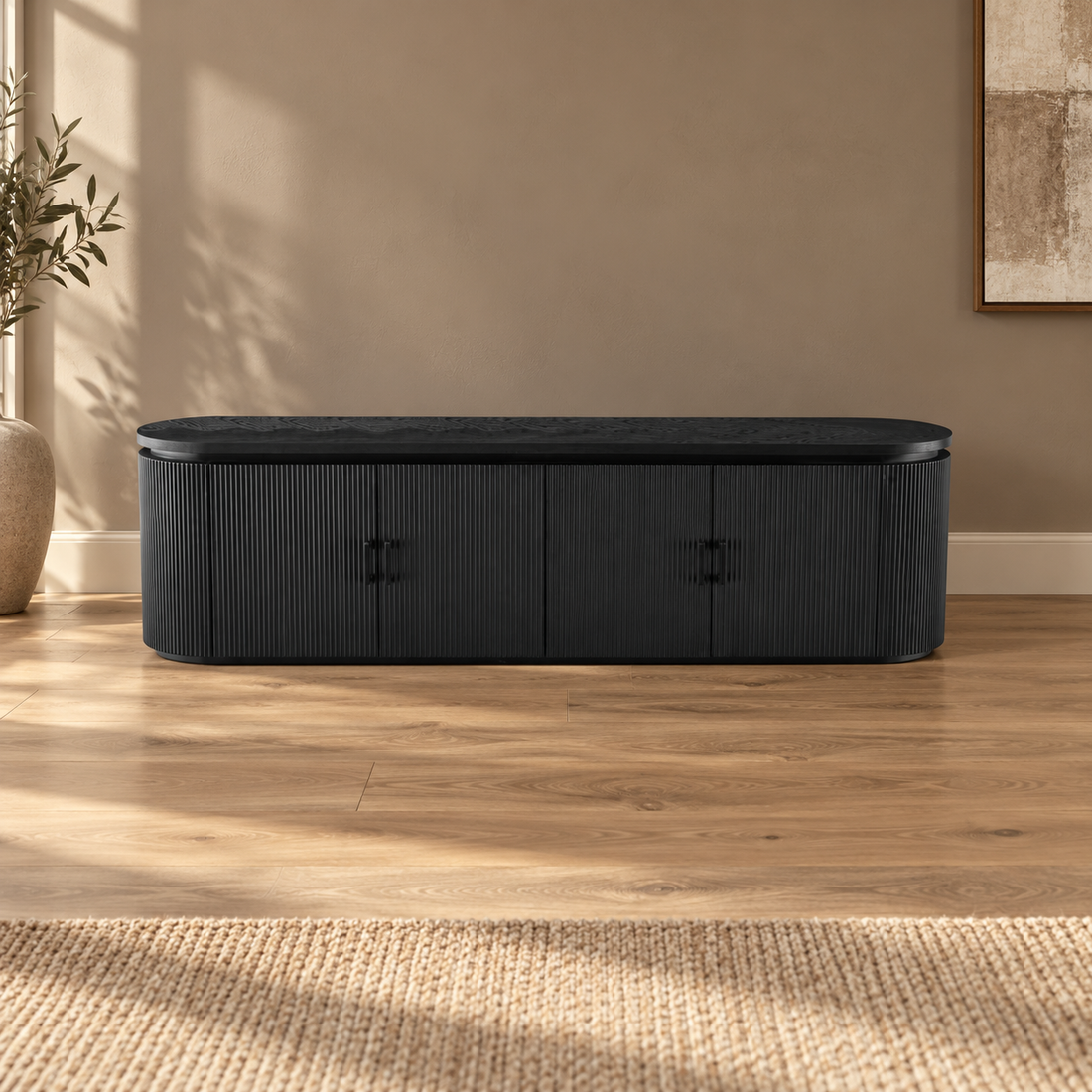 KIMBERLY TV MEUBEL 200X40X55 + BLACK VENEER PLAIN – sfeerimpressie