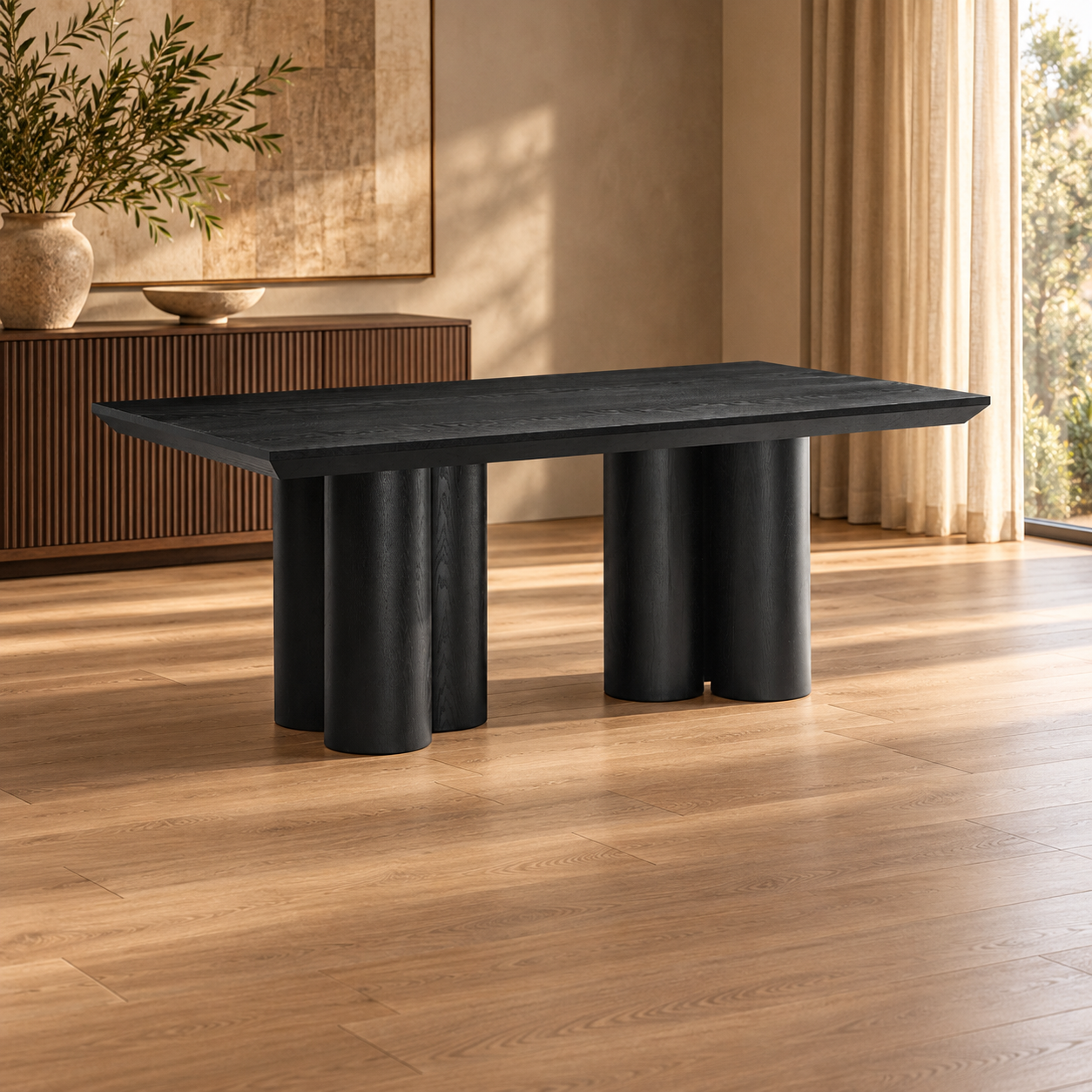 ROYAL EETTAFEL 200X100X76 ZWART FINEER – sfeerimpressie